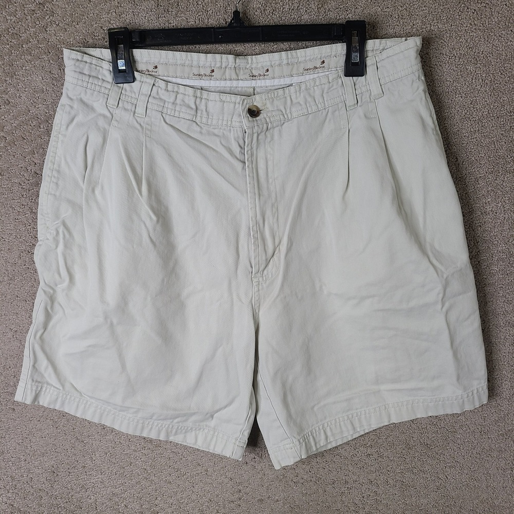 Stanley Blacker Shorts Mens 36 Beige Pleated Chino Cotton Casual Summer Outdoor